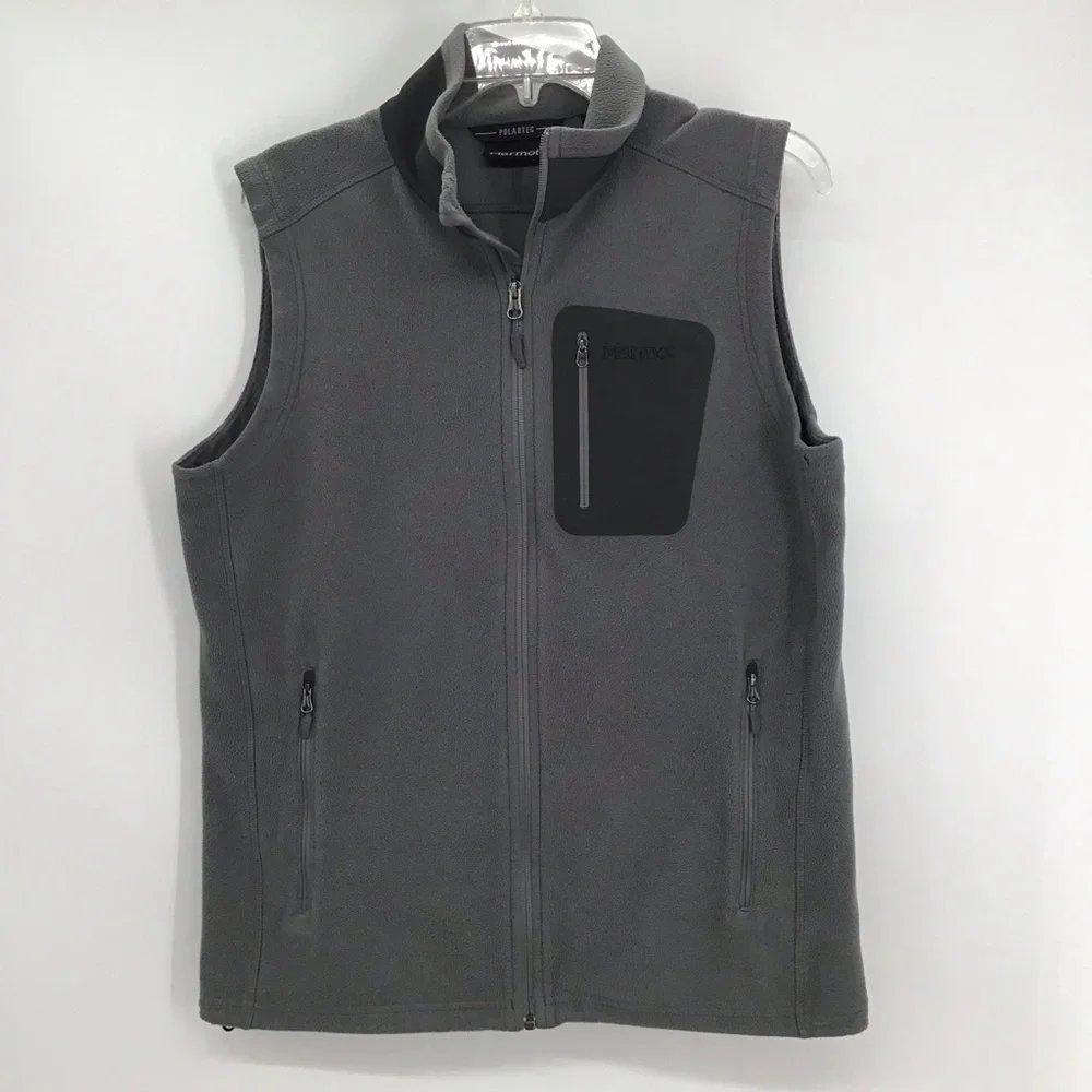 Marmot Men’s Polartec Fleece Full Zip-Up Vest W/Zip Pockets Charcoal Size Medium